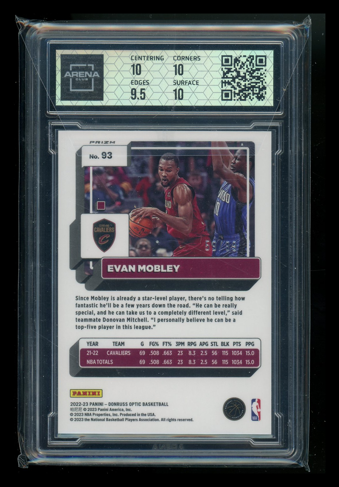 2022-23 Panini Donruss Optic Evan Mobley #93 Red 59/99 Basketball Arena Club 10