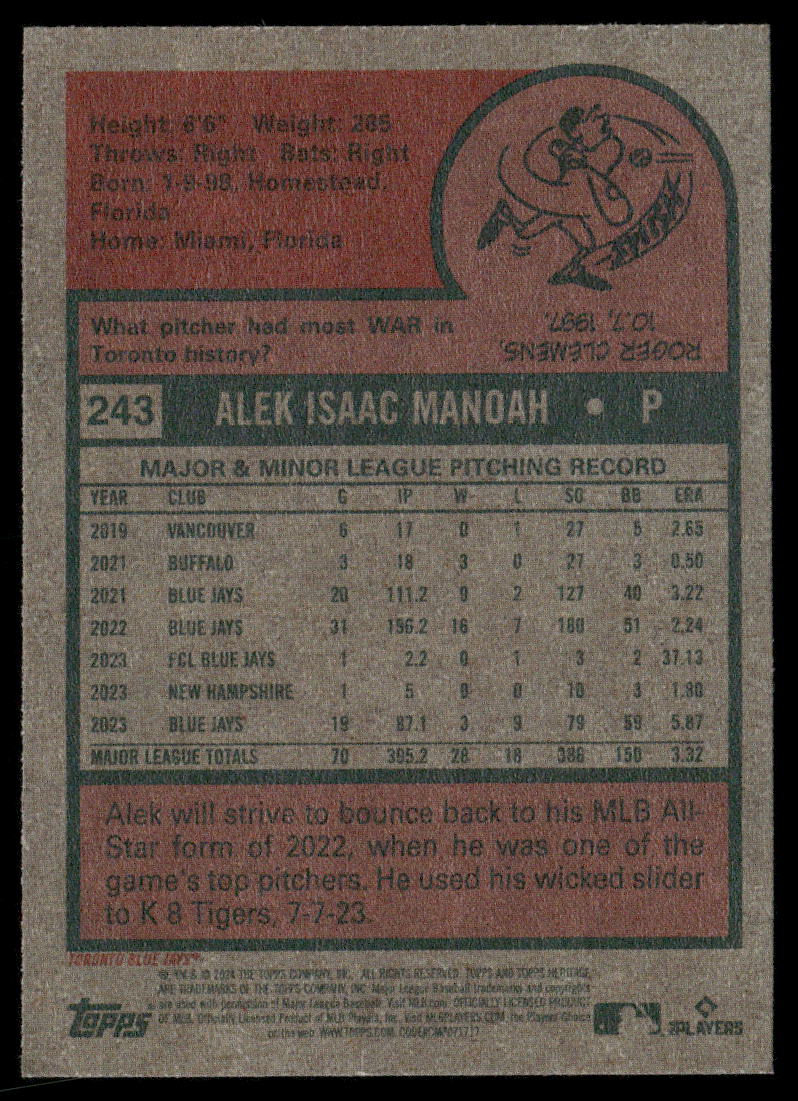 2024 Topps Heritage Alek Manoah #243 Baseball