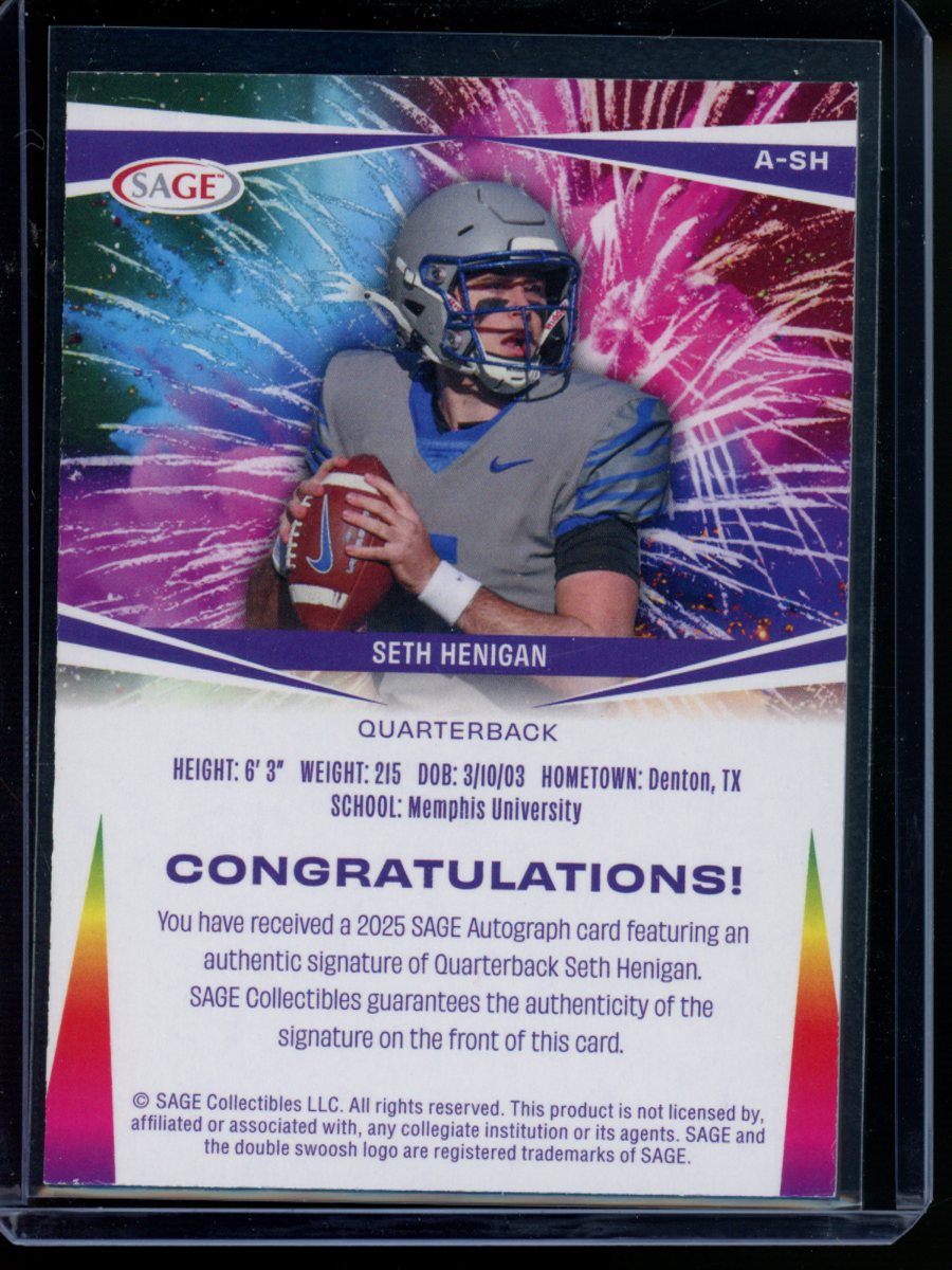2025 SAGE Seth Henigan #A-SH Auto 78/100 Football