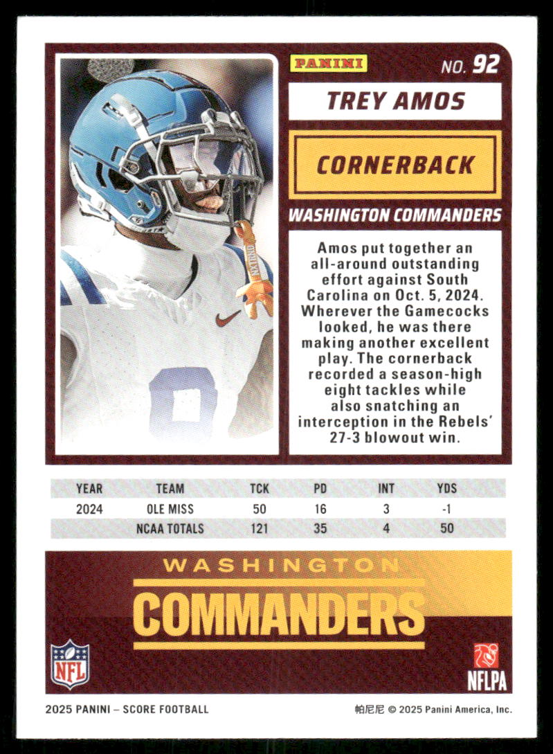 2025 Score A Treat Trey Amos #92 RC Football