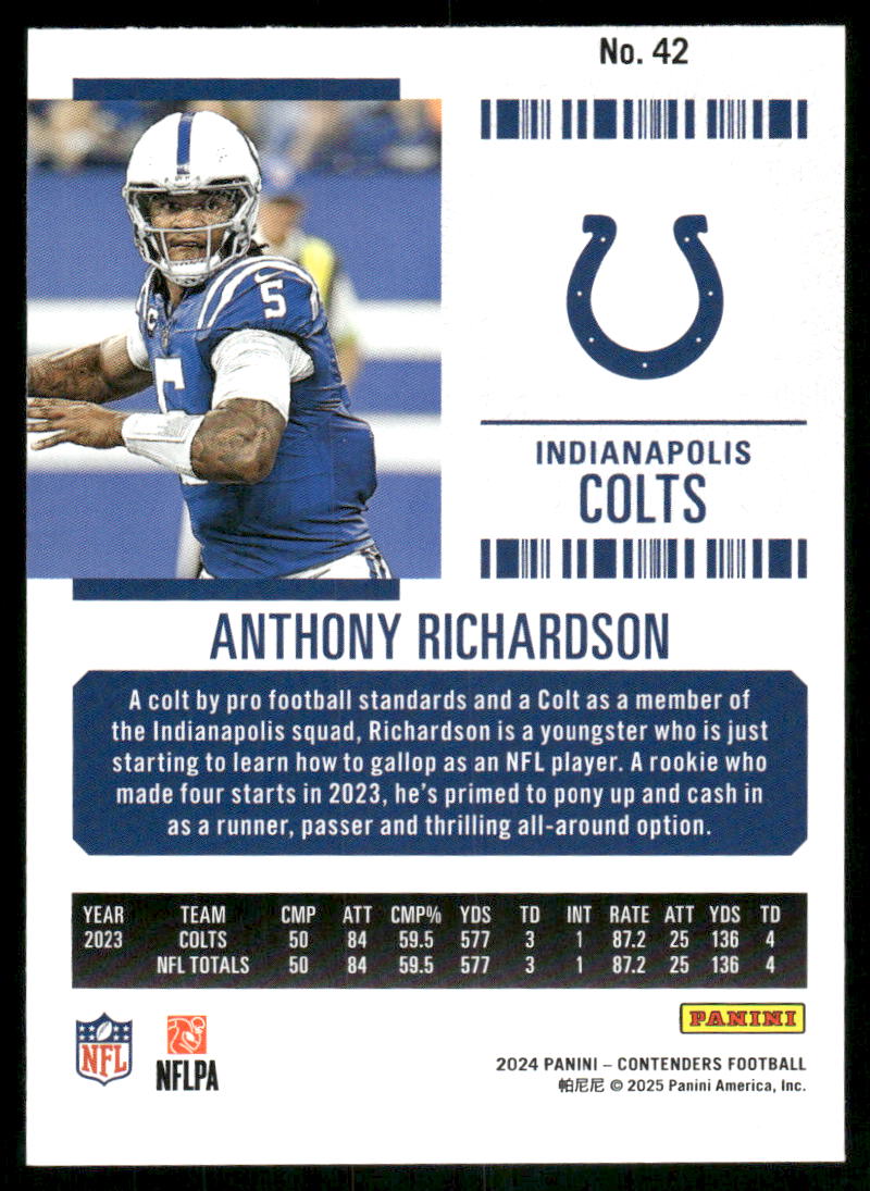 2024 Panini Contenders Football Anthony Richardson #42 Football