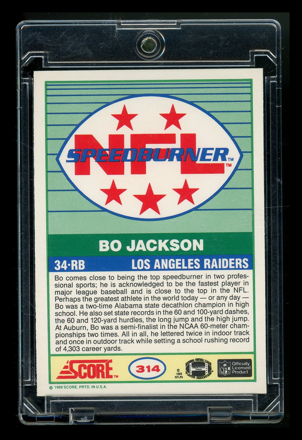 1989 Score Bo Jackson #314 Football