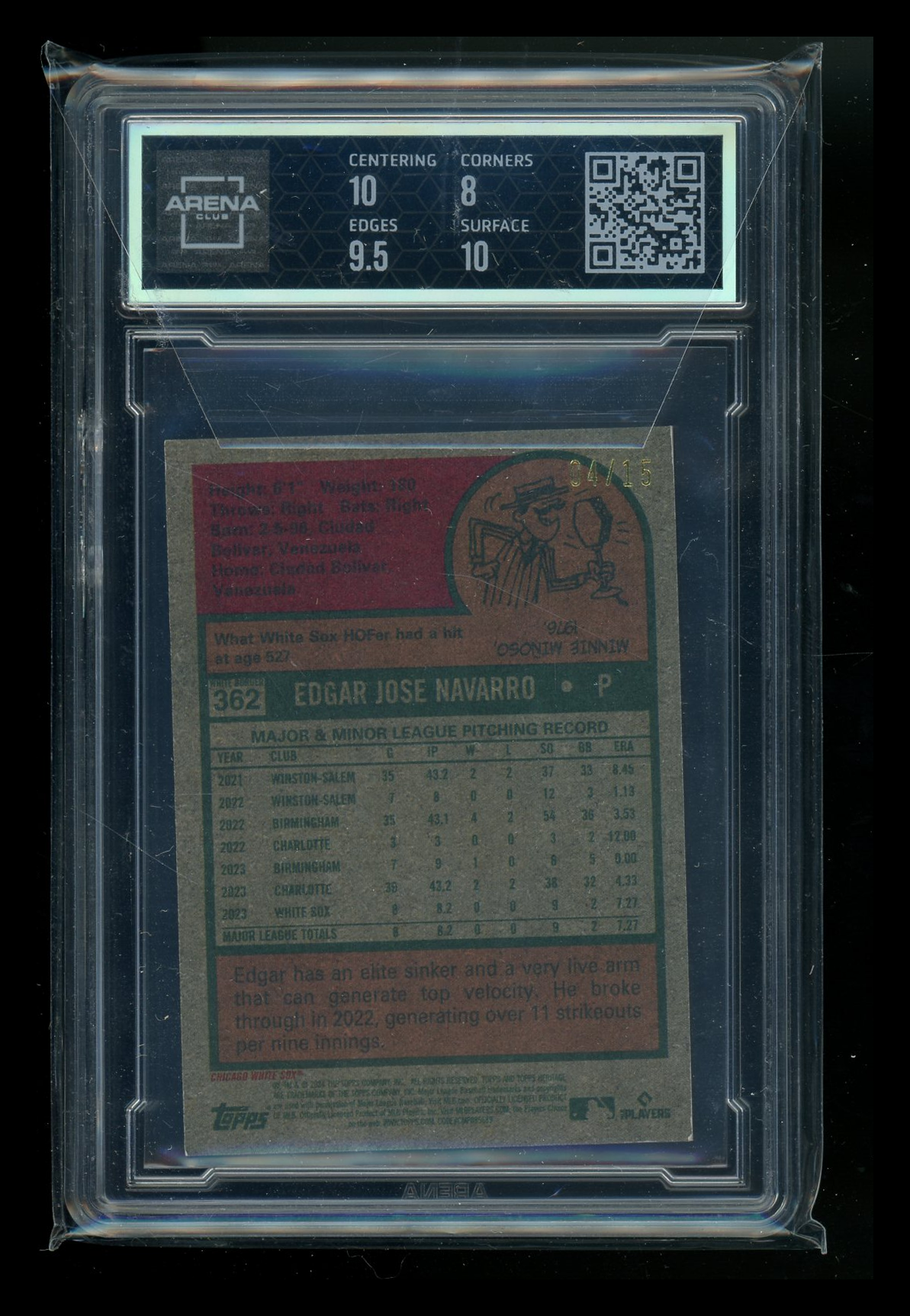 2024 Topps Heritage Mini Purple Border Edgar Navarro #362 04/15 RC AC 8.5