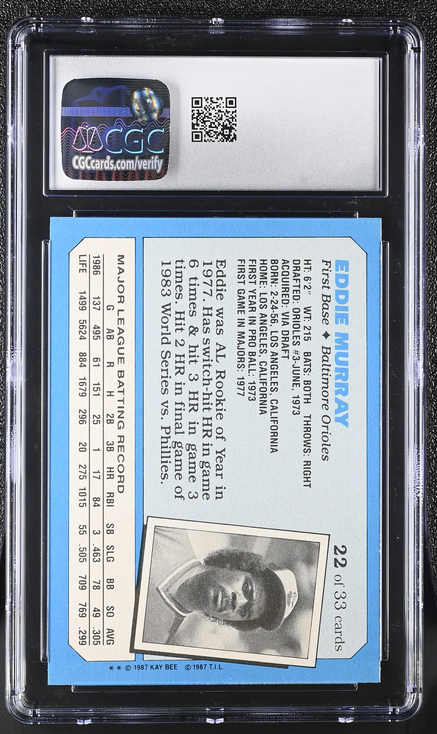 1987 Kaybee Eddie Murray #22 Superstars of Baseball Baseball CGC 8