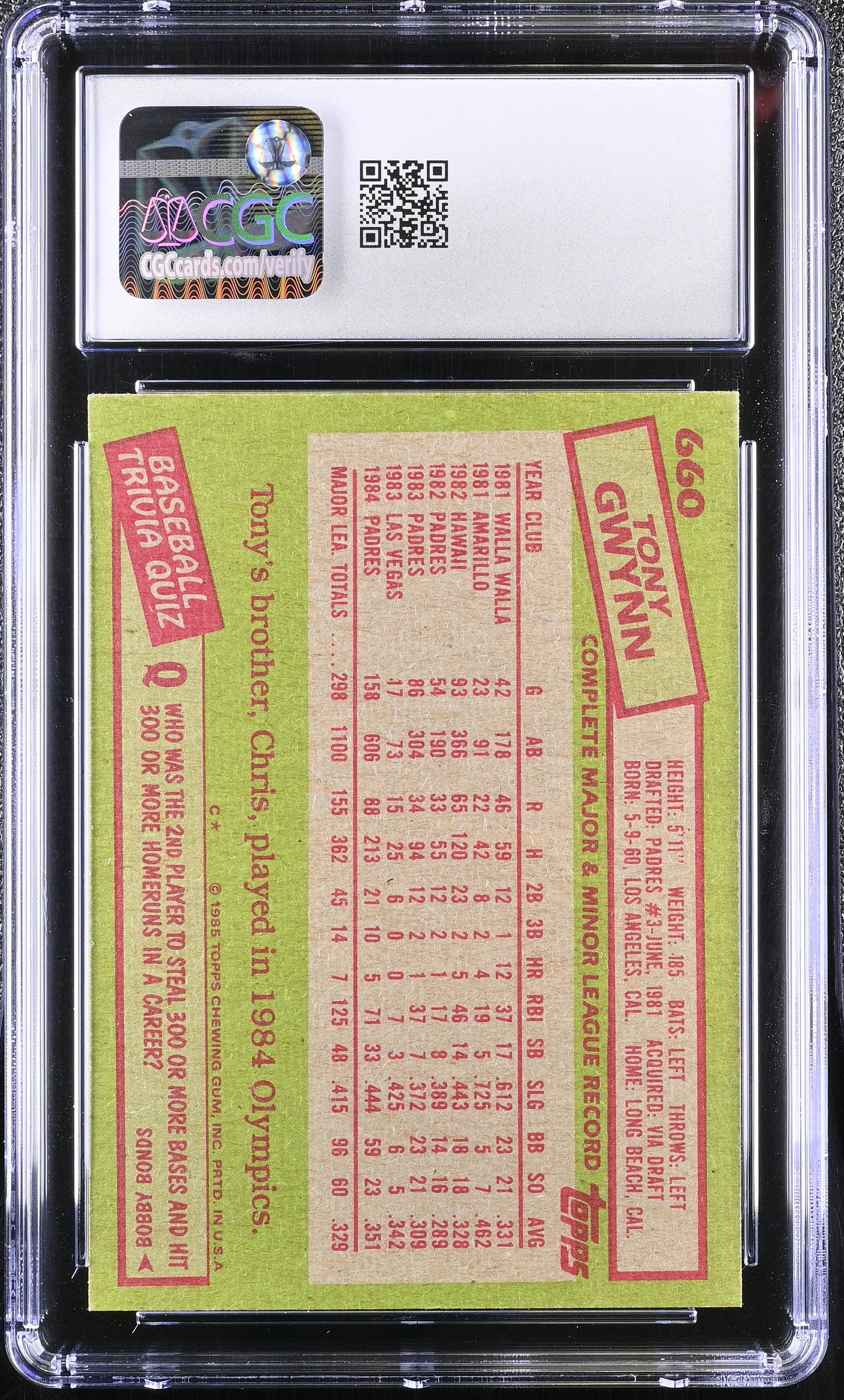1985 Topps Tony Gwynn #660 Baseball CGC 6