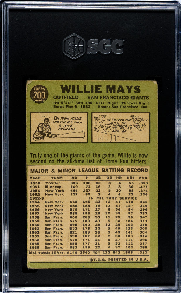1967 Topps Willie Mays #200 Baseball SGC 1