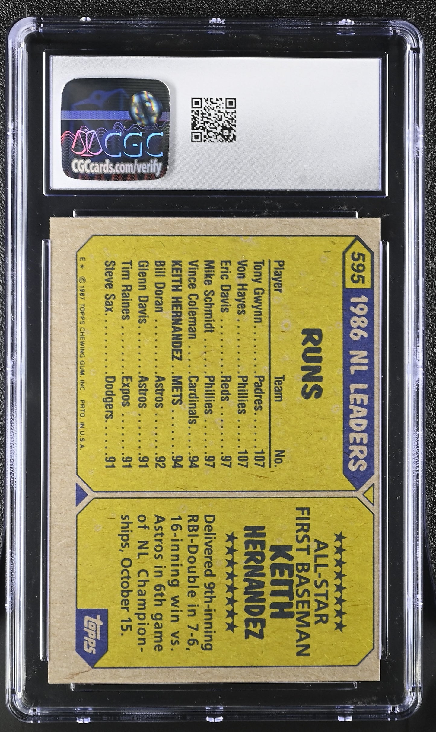 1987 Topps Keith Hernandez #595 All Star Baseball CGC 8