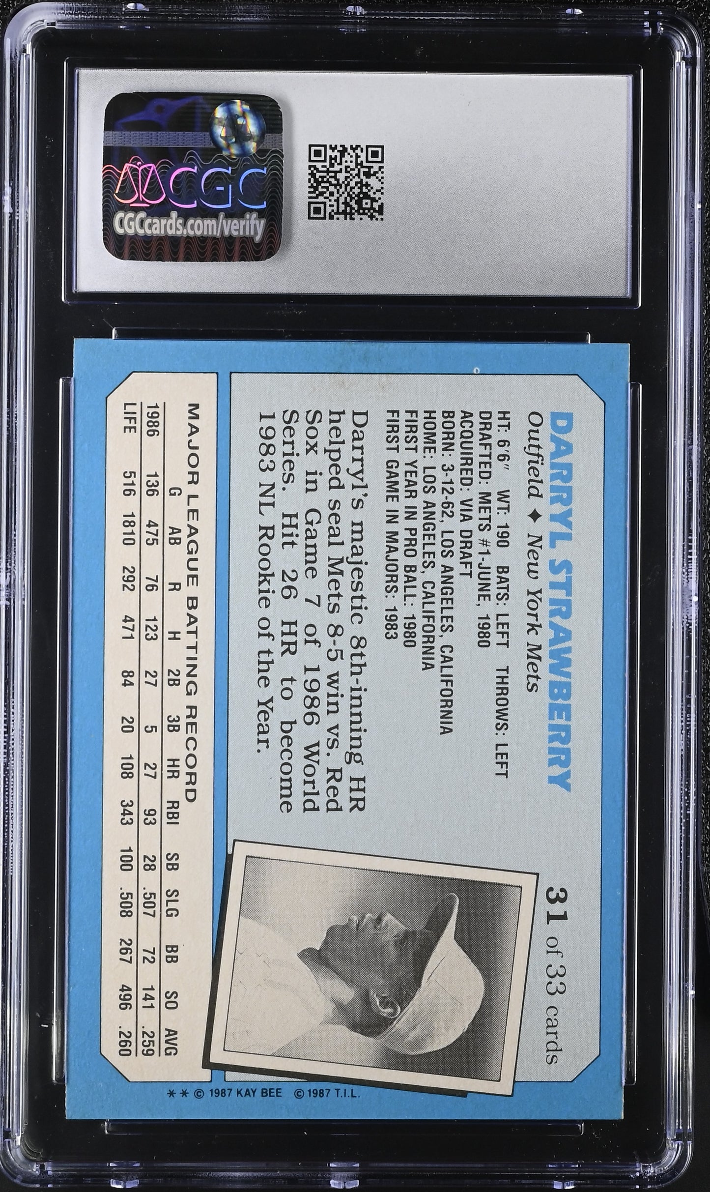 1987 Kaybee Darryl Strawberry #31 Superstars of Baseball Baseball CGC 8