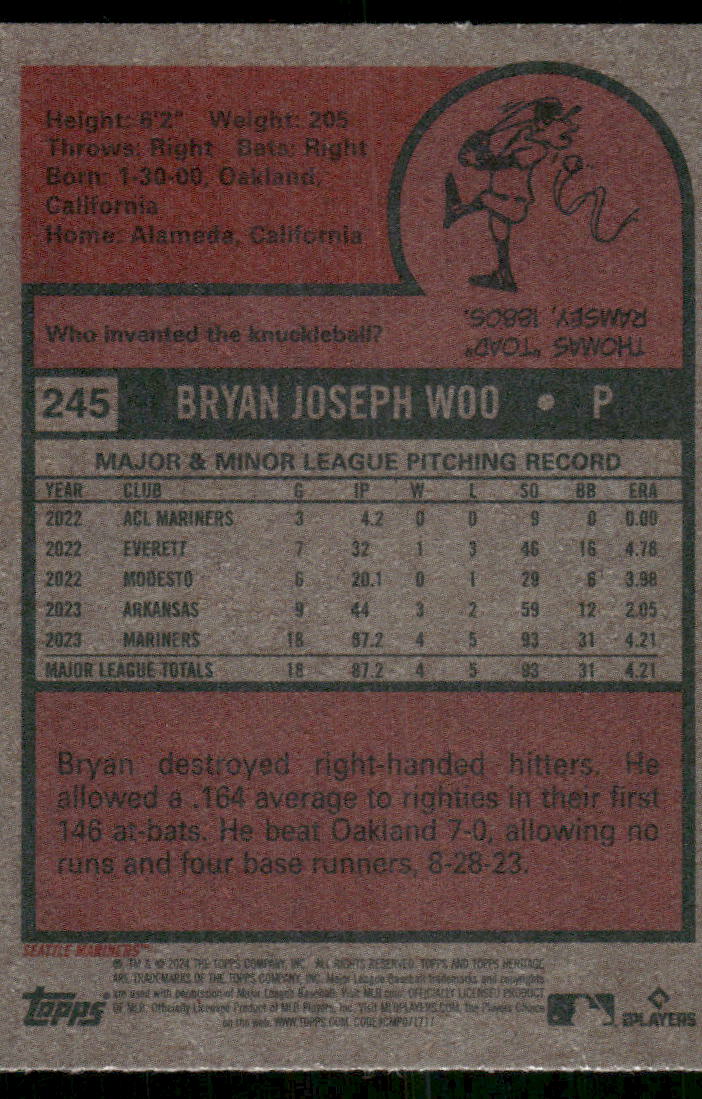 2024 Topps Heritage Bryan Woo #245 RC Baseball