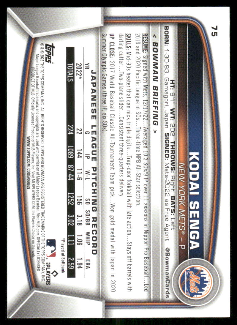 2023 Bowman Kodai Senga #75 RC Baseball