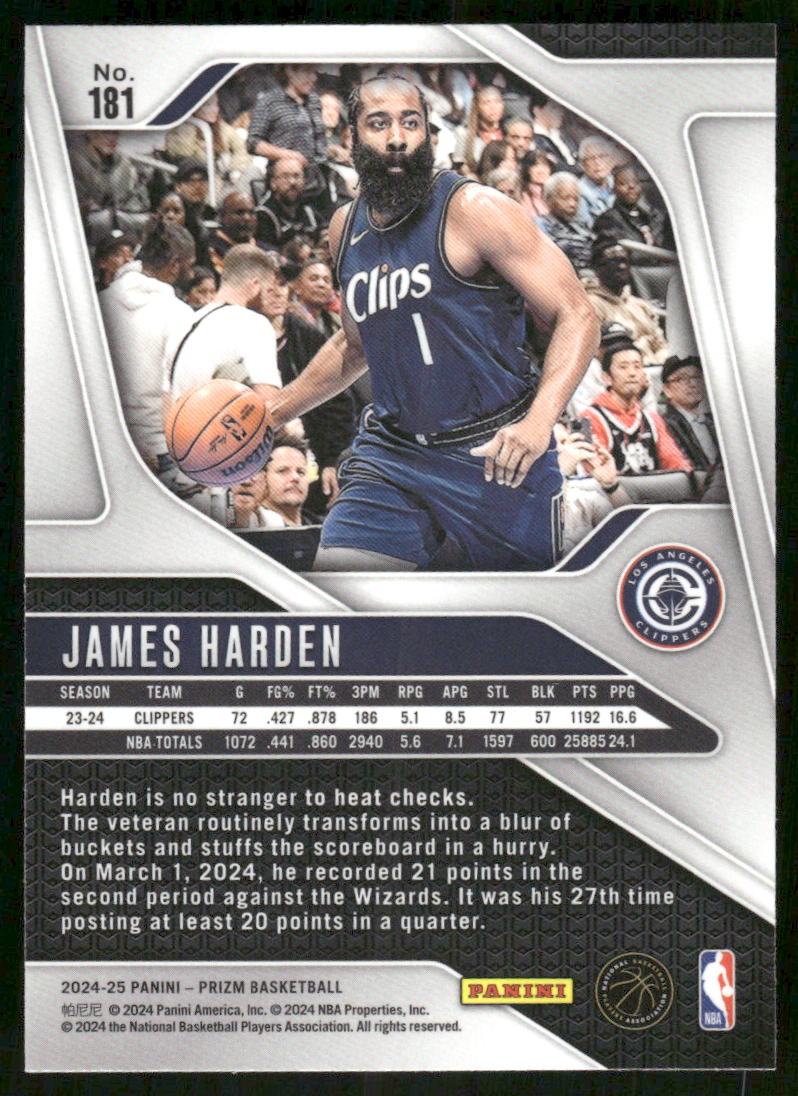 2024-25 Panini Prizm James Harden #181 Basketball