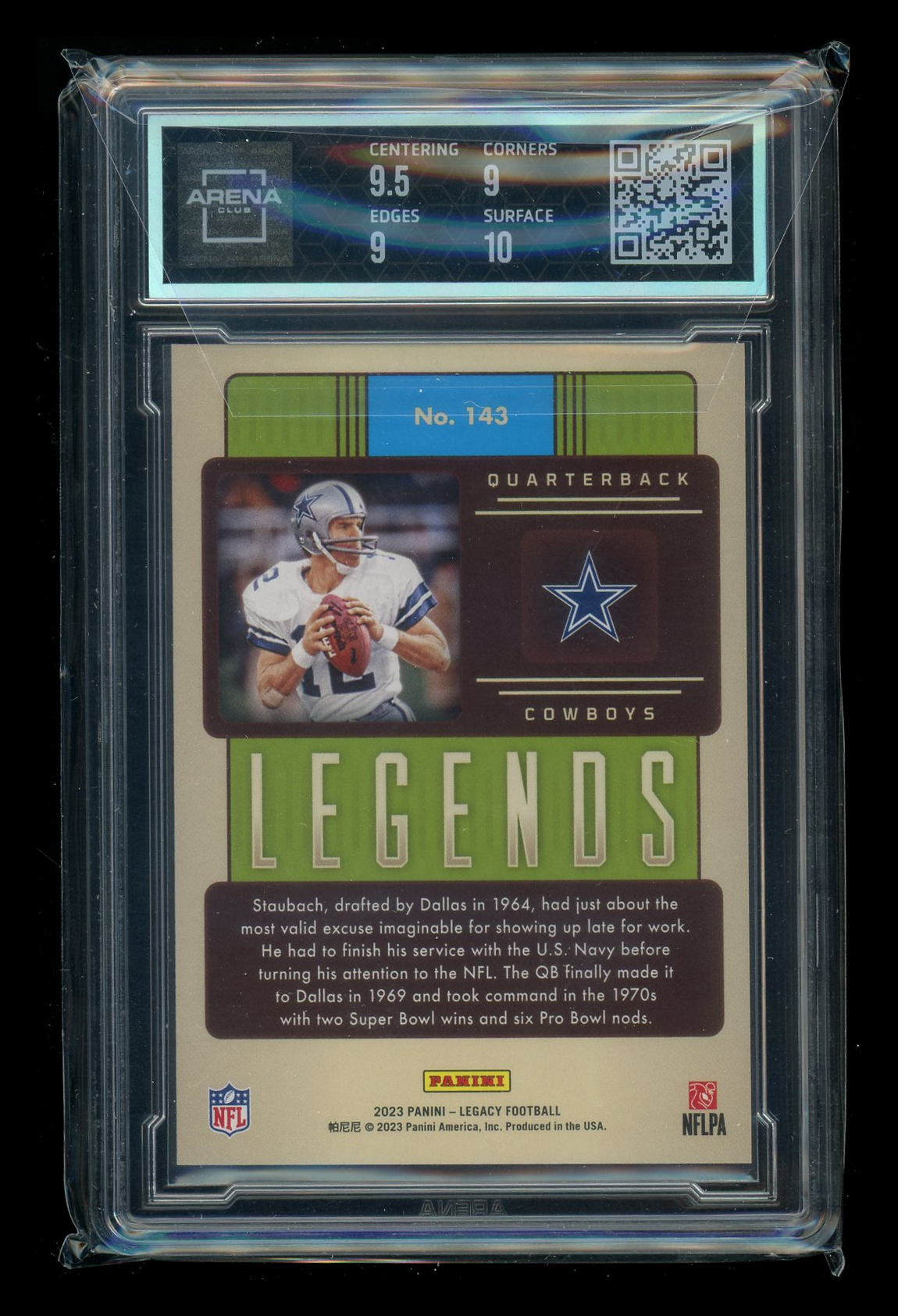 2023 Panini Legacy Red Roger Staubach #143 146/299 Football Arena Club 9.5