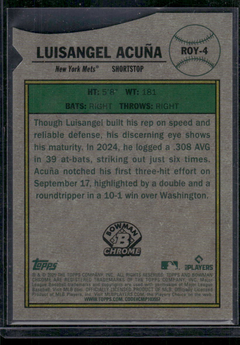 2024 Topps Bowman Chrome Rookie Favorites Luisangel Acuña #ROY-4 091/175 RC
