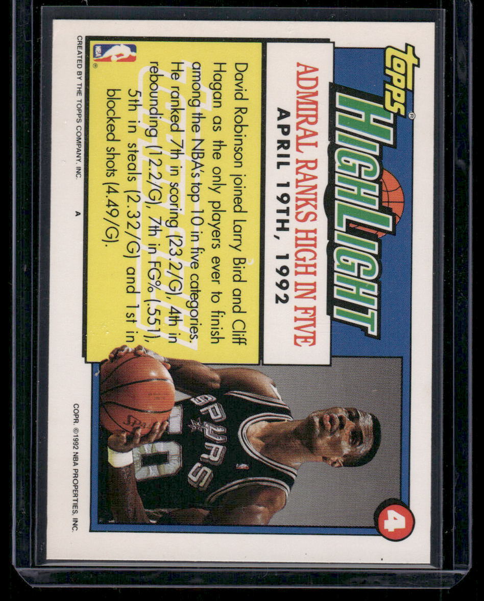 1991-92 Topps Highlight David Robinson #4 Basketball