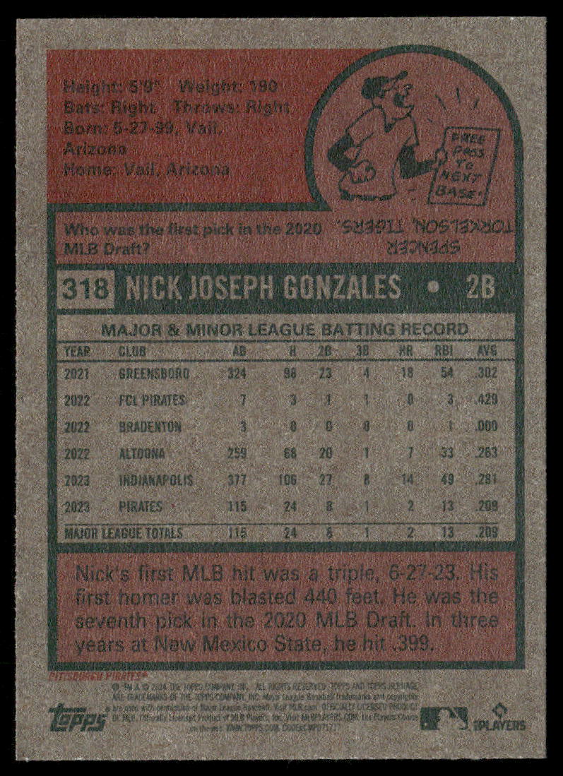 2024 Topps Heritage Nick Gonzales #318 RC Baseball