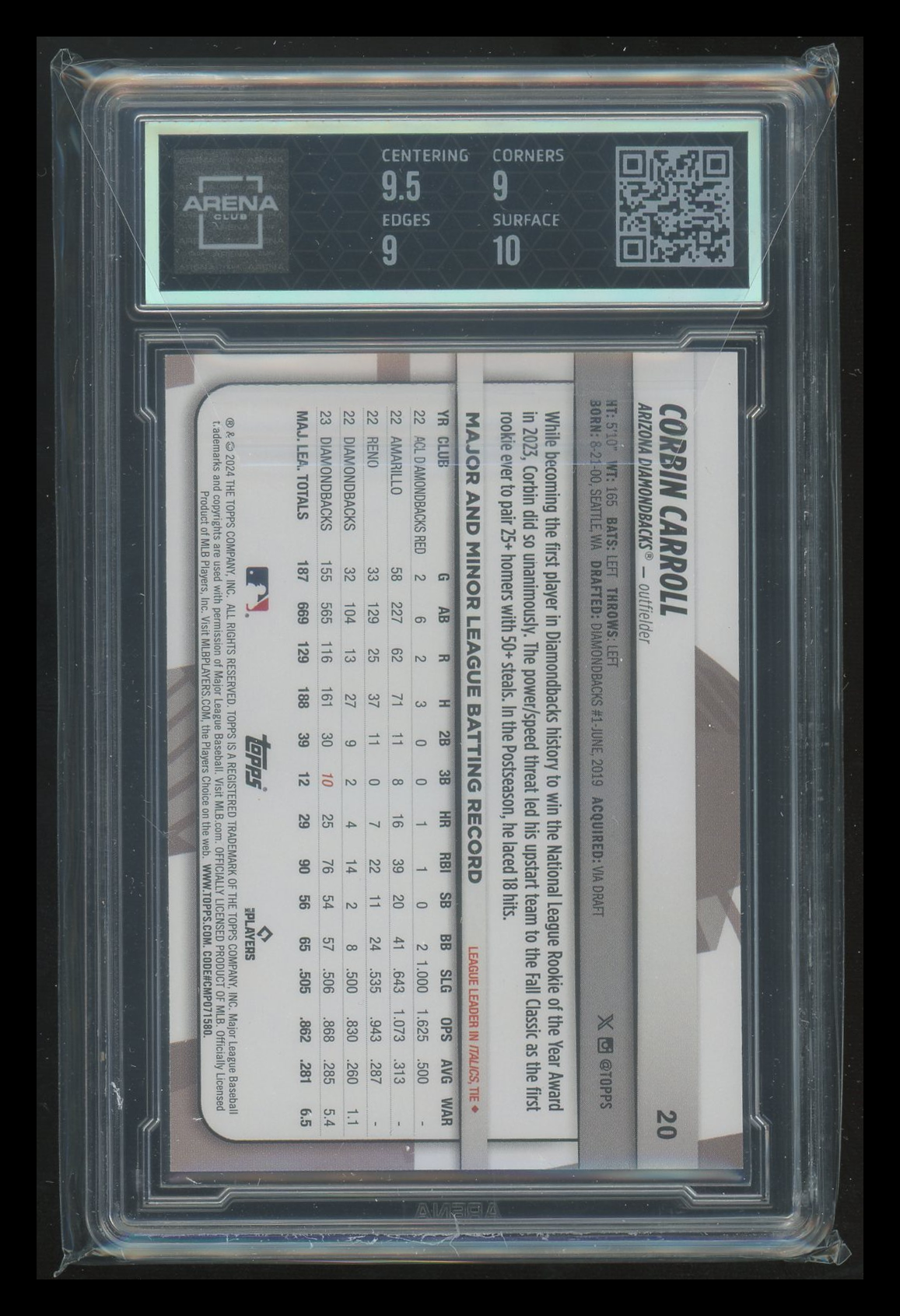 2024 Topps Big League Corbin Carroll #20 Baseball Arena Club 9.5