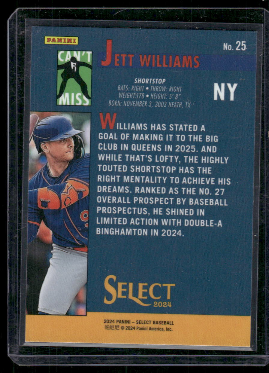 2024 Panini Select Can't Miss Jett Williams #25 Baseball