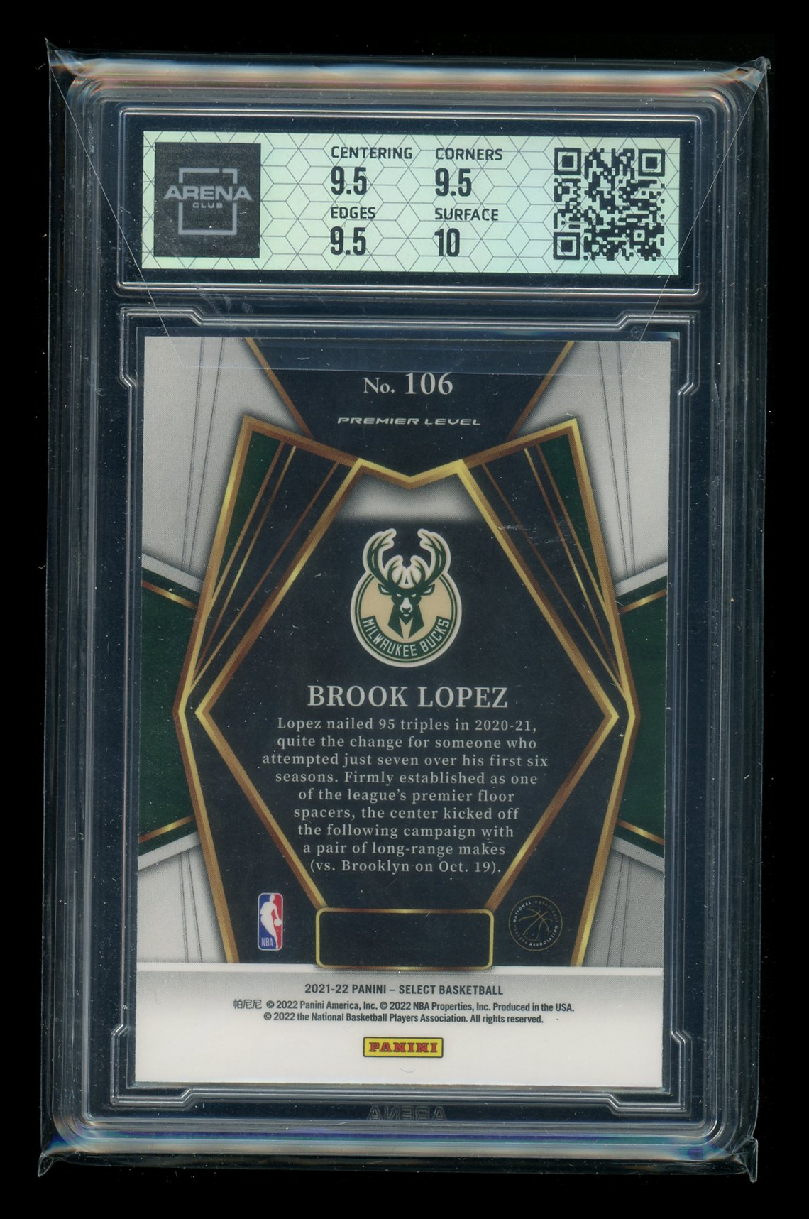 2021-22 Panini Select Brook Lopez #106 Premier Level Basketball Arena Club 10