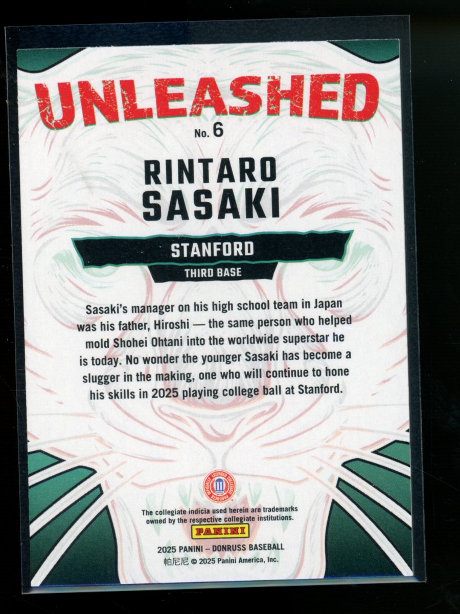 2025 Panini Donruss Unleashed Rintaro Sasaki #No. 6 Baseball