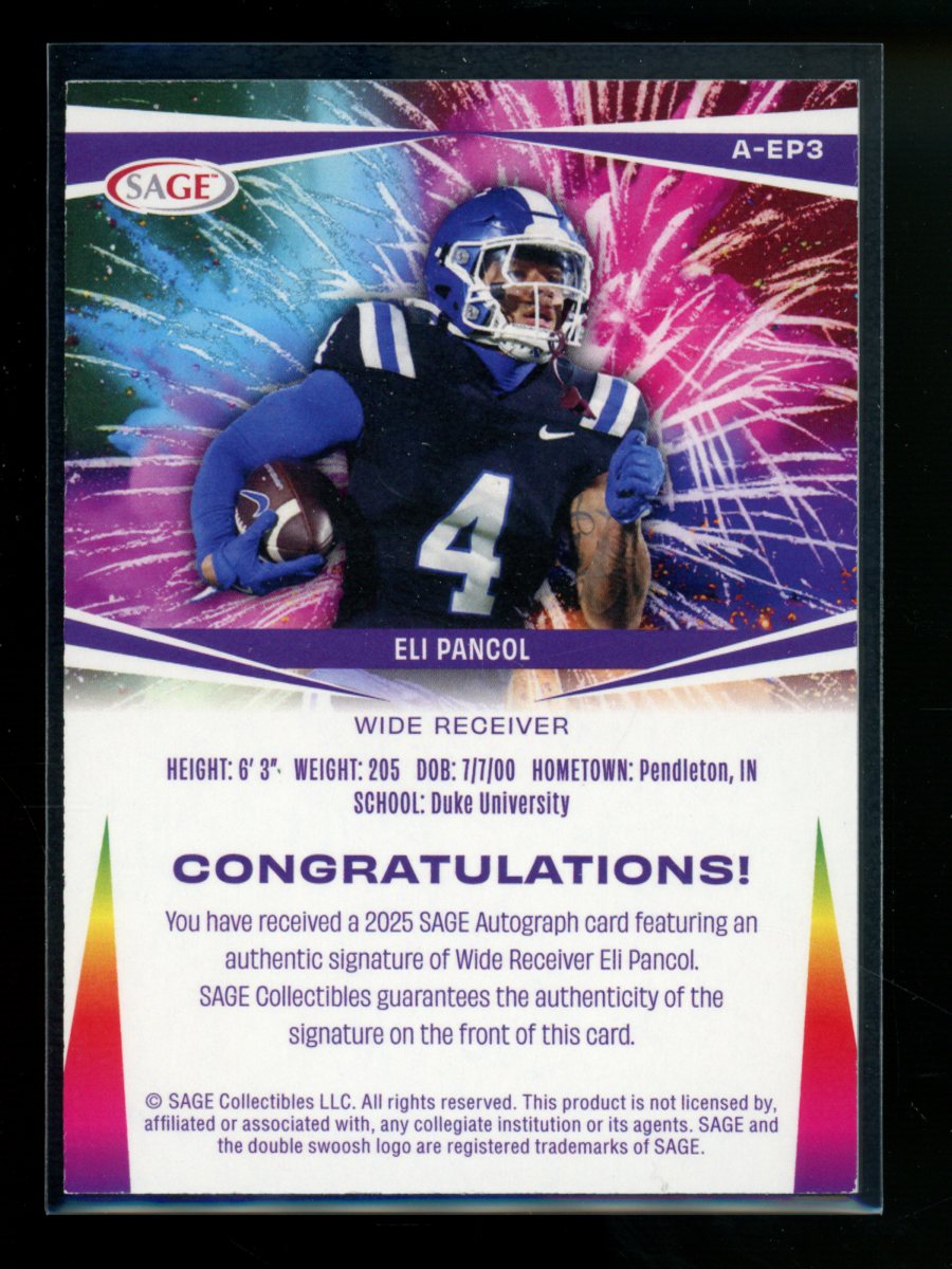 2025 SAGE Autograph Eli Pancol #A-EP3 Autograph Football