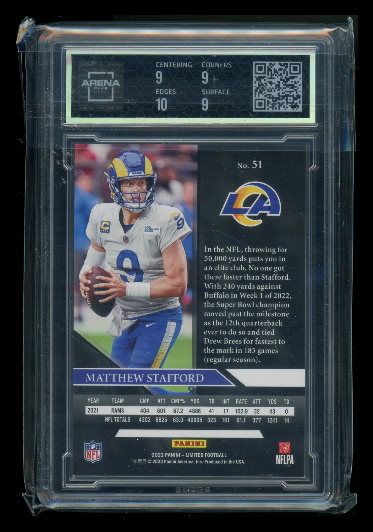 2023 Panini Limited Matthew Stafford #51 Football Arena Club 9.5