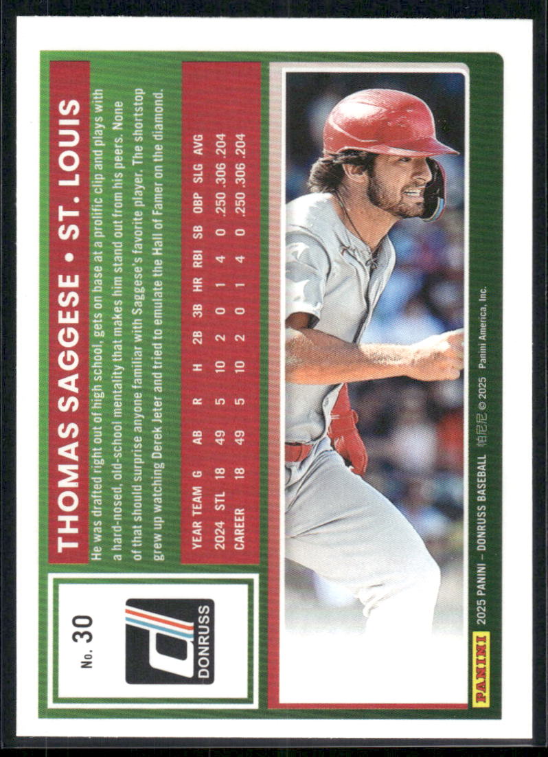 2025 Donruss Thomas Saggese #30 Red Blue Baseball