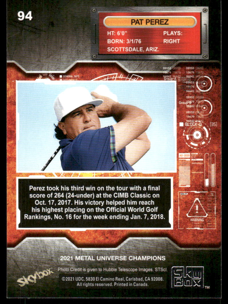 2021 Skybox Metal Universe Champions Pat Perez #94 Golf