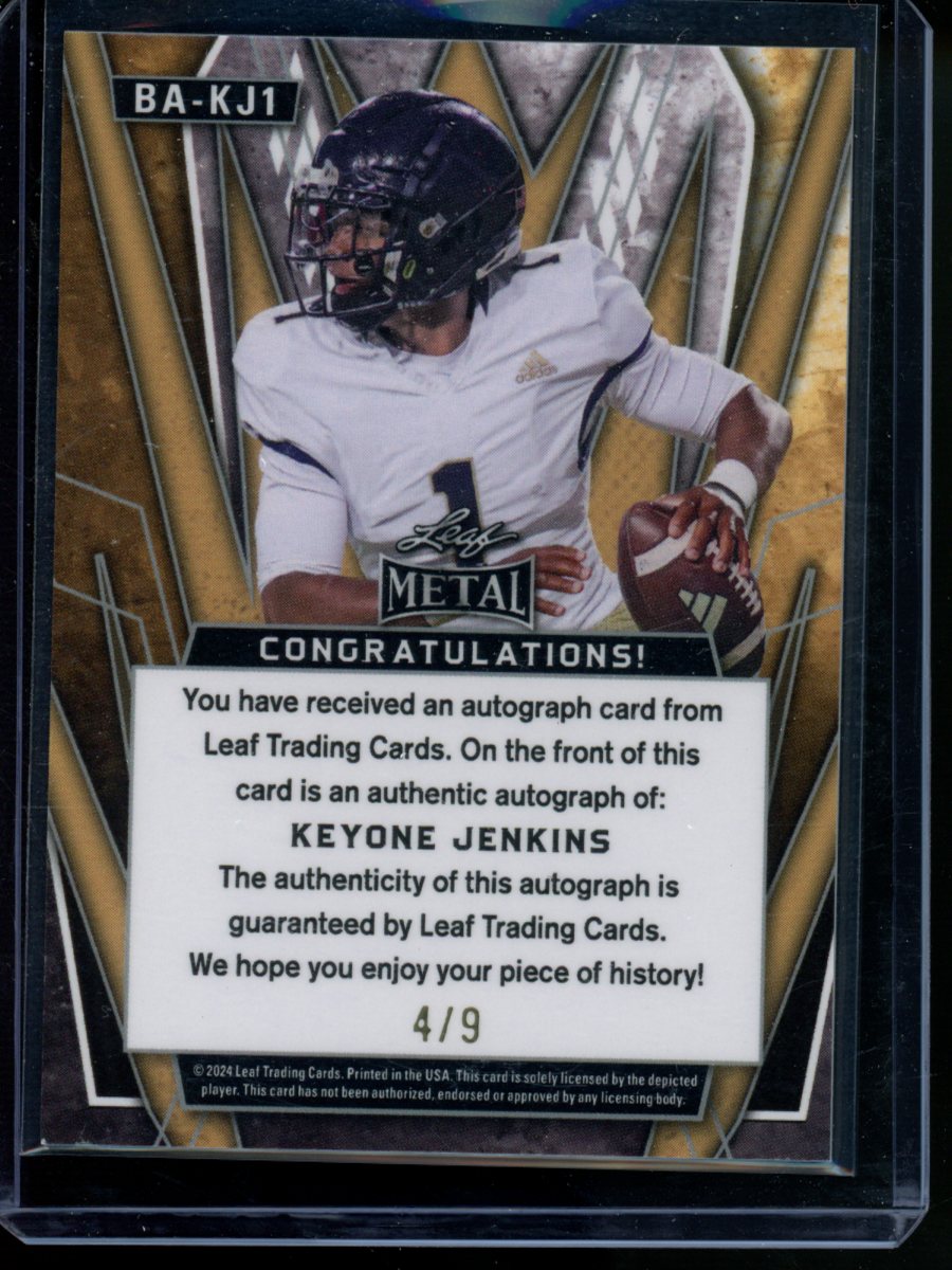 2022 Leaf Metal Keyone Jenkins #BA-KJ1 Autograph RC 4/9 Football