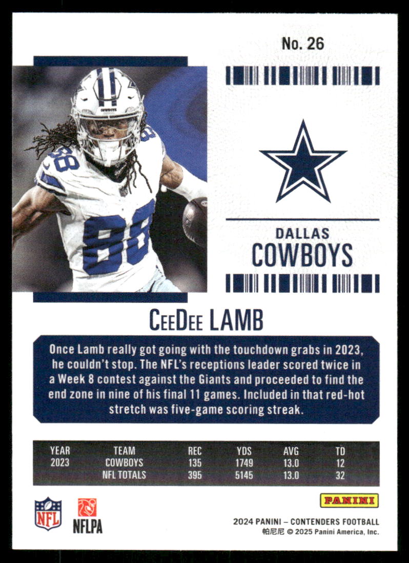 2025 Panini Contenders Football Ceedee Lamb #26 Football