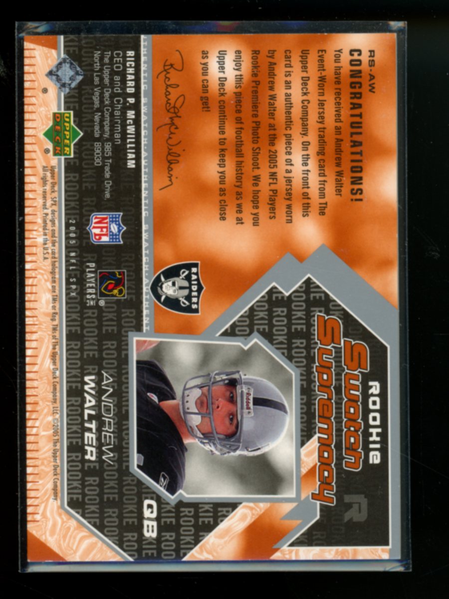 2005 Upper Deck Rookie S Swatch Supremacy Andrew Walter #RS-AW Rookie Jersey