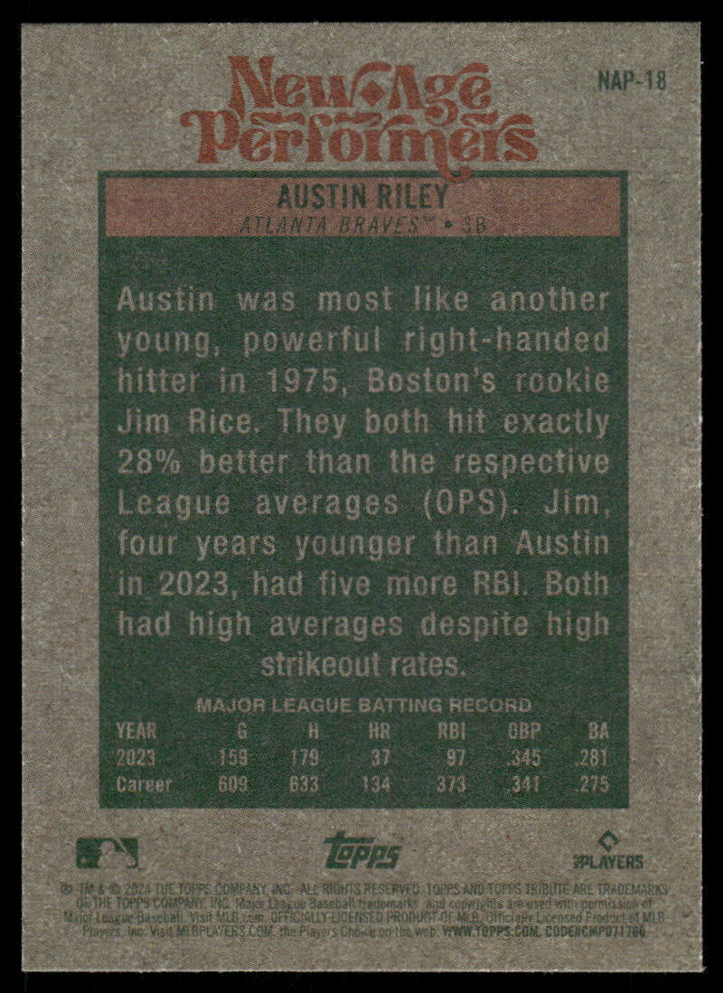 2024 Topps Heritage Austin Riley #NAP-18 Baseball