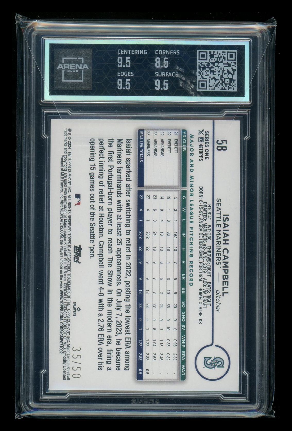 2024 Topps Mother's Day Hot Pink Isaiah Campbell #58 35/50 RC Arena Club 9