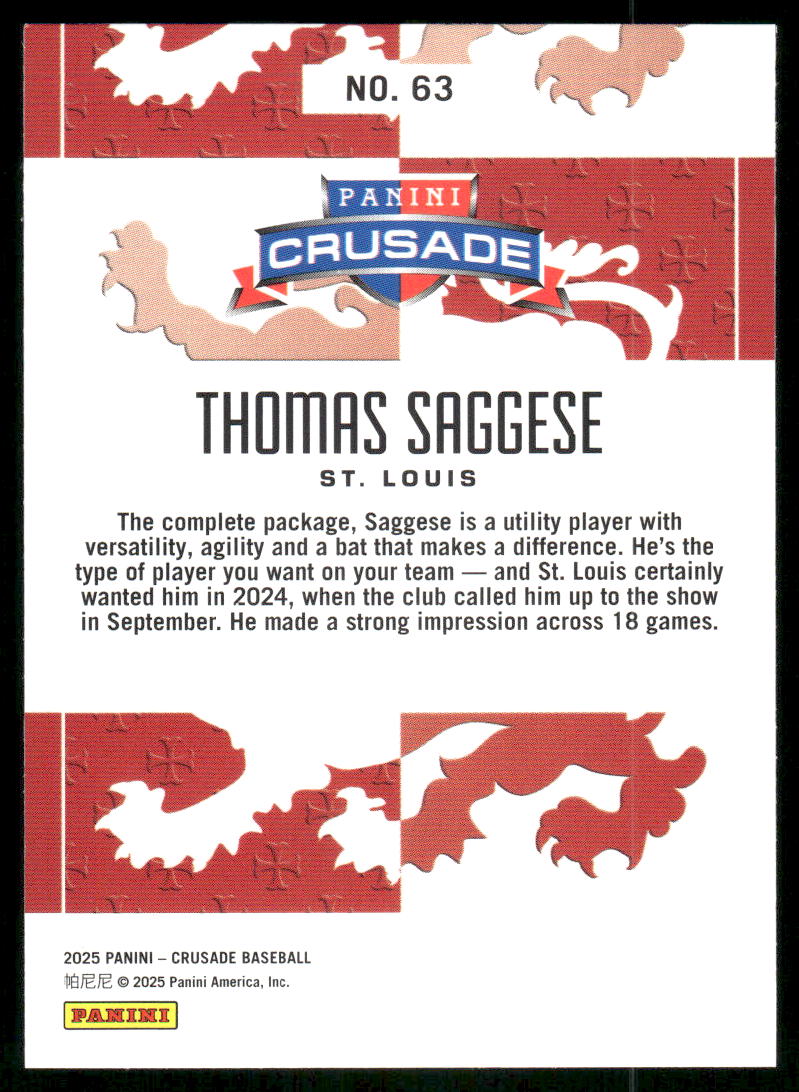 2025 Panini Crusade Baseball Thomas Saggese #63 RC Baseball