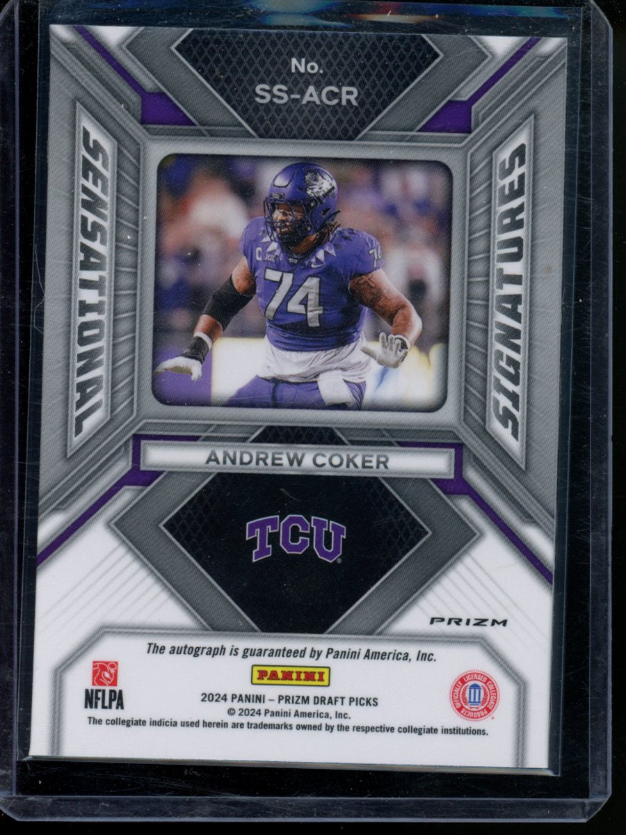 2024 Panini Prizm DP Andrew Coker #SS-ACR Auto Red Ice Sensational Signs RC