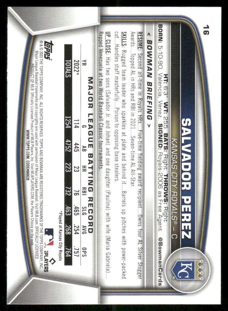 2023 Bowman Salvador Perez #16 Baseball