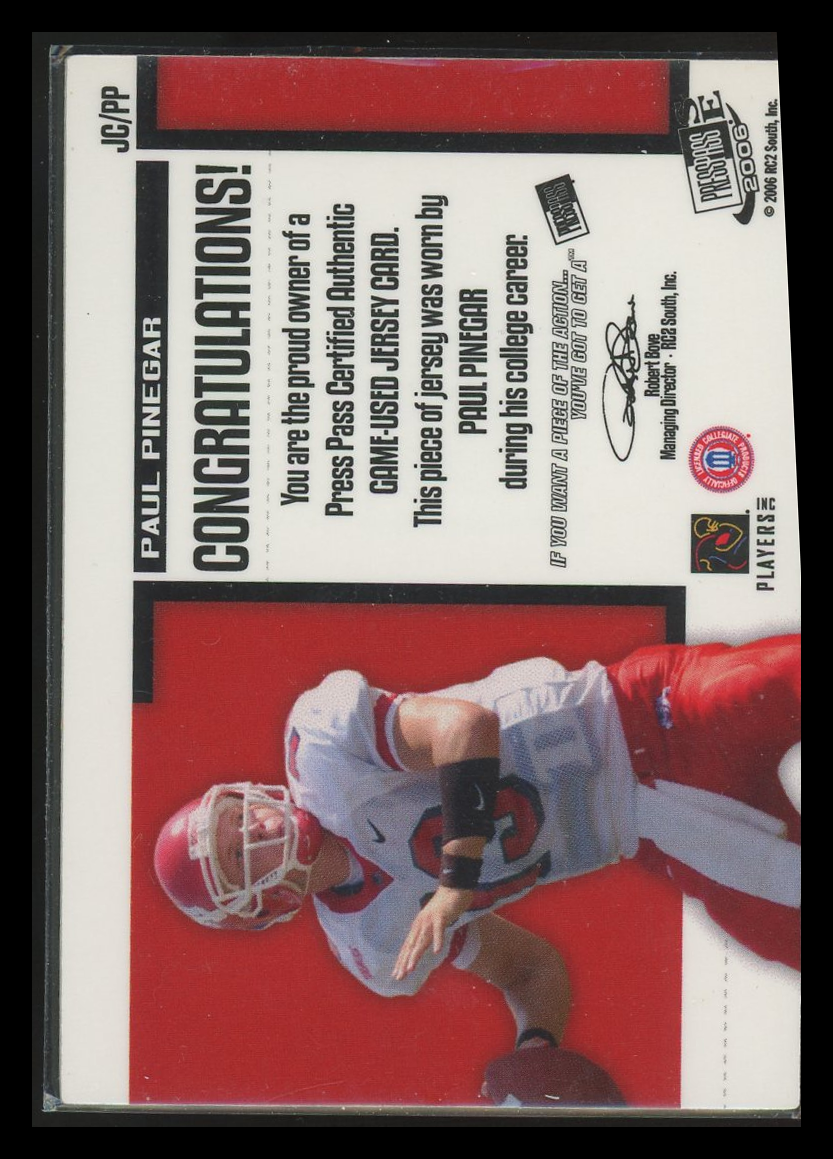 2005 Press Pass Game-Used Jersey Paul Pinegar #JC-PP 52/99 Game-Used Jersey