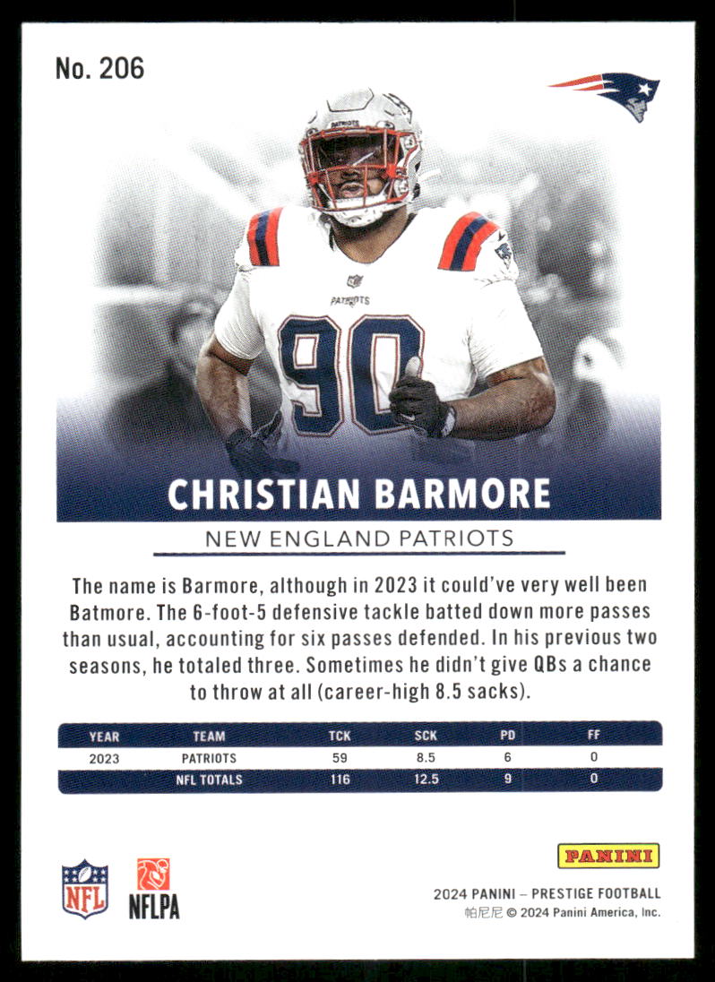 2024 Panini Prestige Christian Barmore #206 Football
