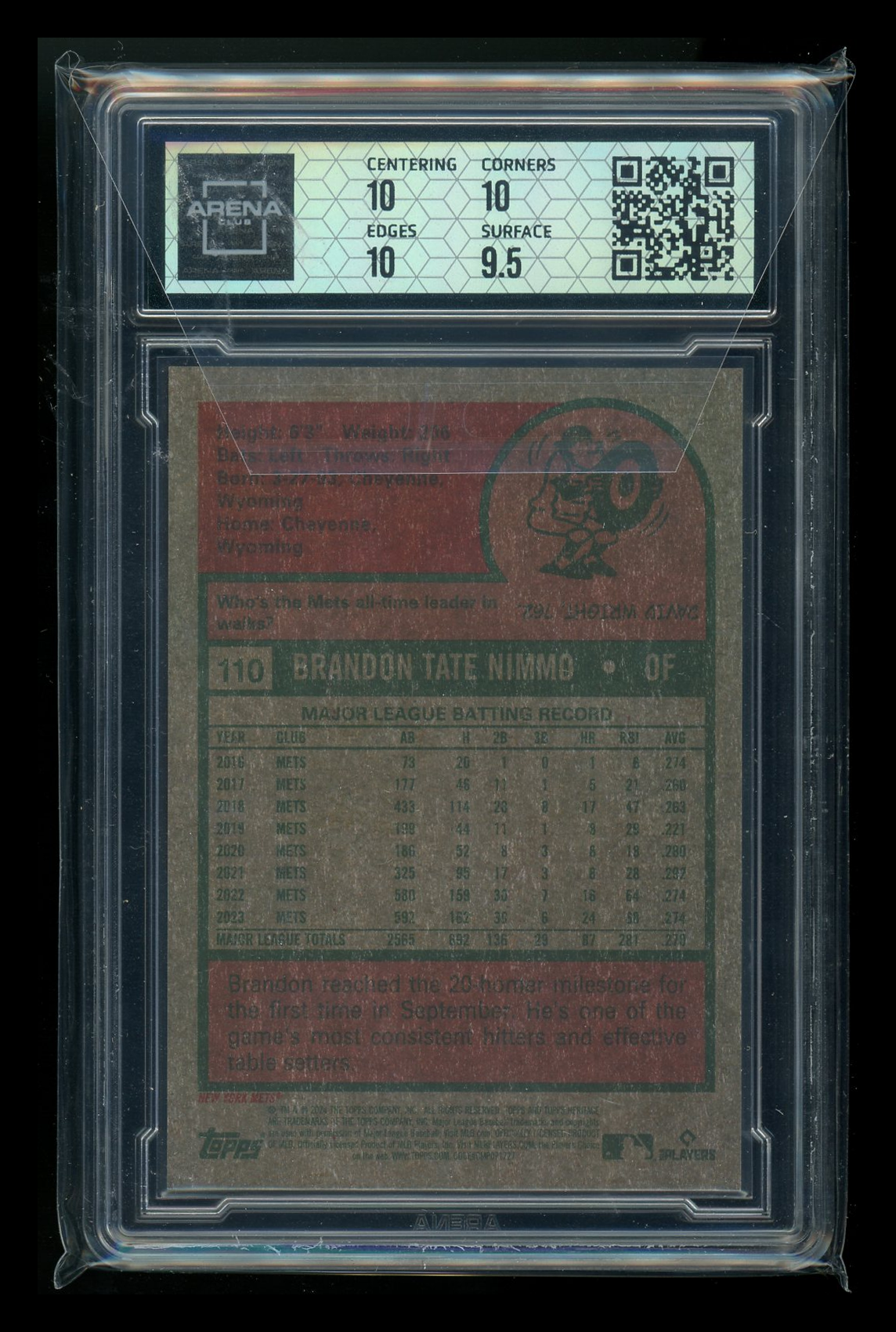 2024 Topps Heritage Chrome Brandon Nimmo #110 602/999 Baseball Arena Club 10