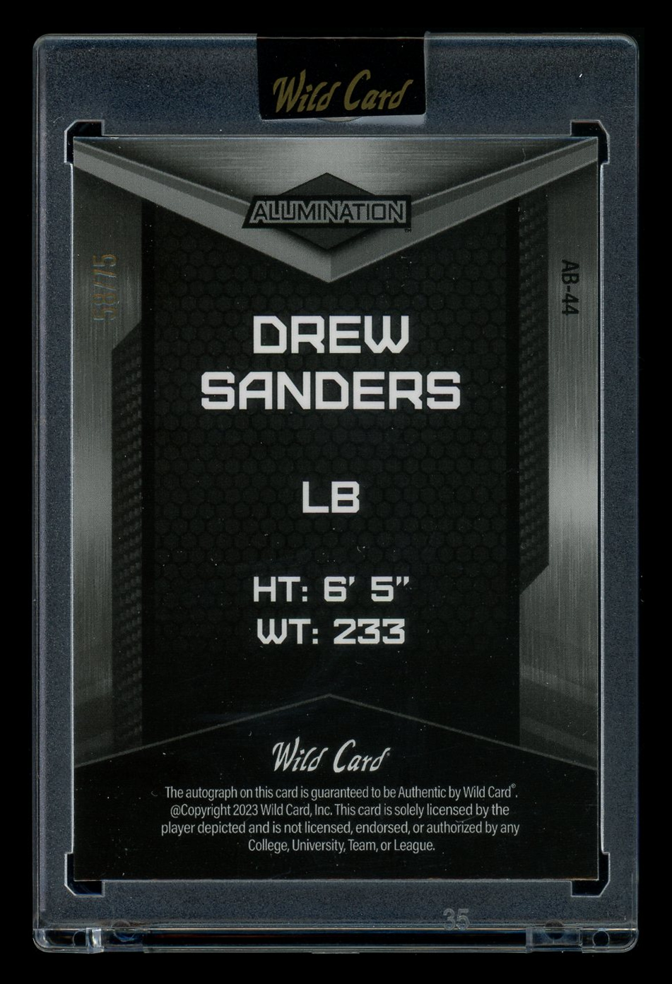 2023 Wild Card Alumination Drew Sanders #AB-44 58/75 Football