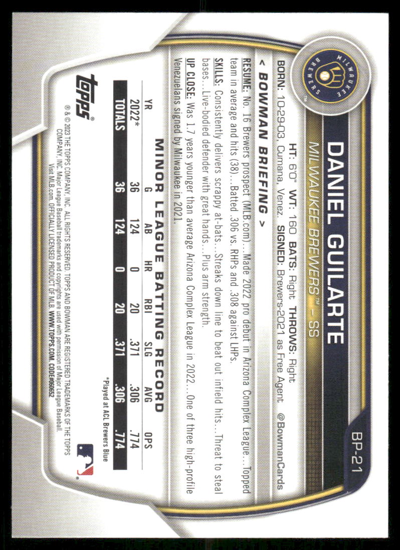 2023 Bowman 1st Daniel Guilarte #BP-21 Baseball