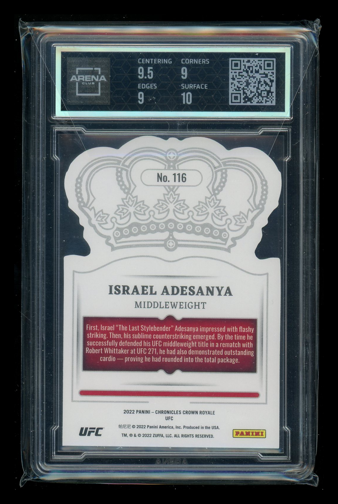 2022 Panini Chronicles UFC Crown Royale Israel Adesanya #116 MMA Arena Club 9.5