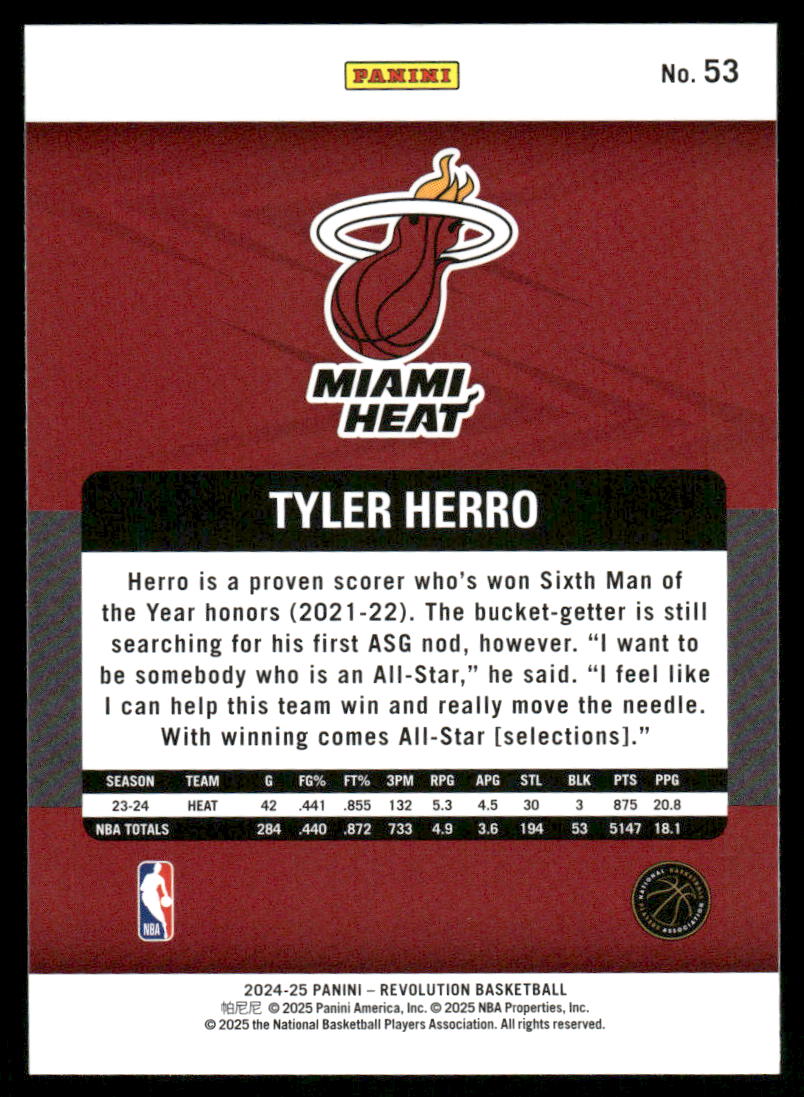 2024-25 Panini Revolution Basketball Tyler Herro #53 Basketball