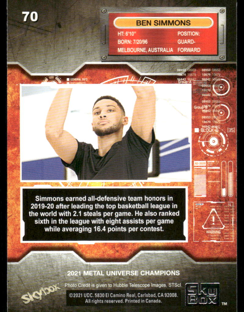 2021 SkyBox Metal Universe Champions Ben Simmons #70 Basketball