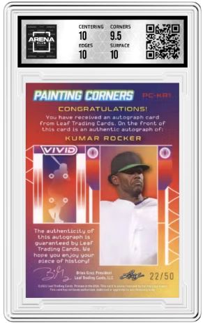 2022 Leaf Vivid Kumar Rocker #PC-KR1 Painting Corners Auto Yellow 22/50 AC 10
