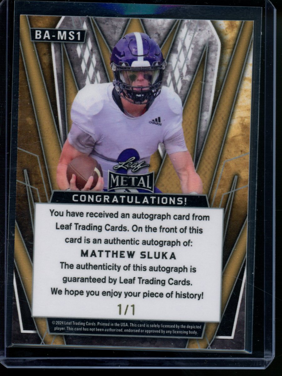 2024 Leaf Metal Matthew Sluka #BA-MS1 1/1 Autograph RC Football