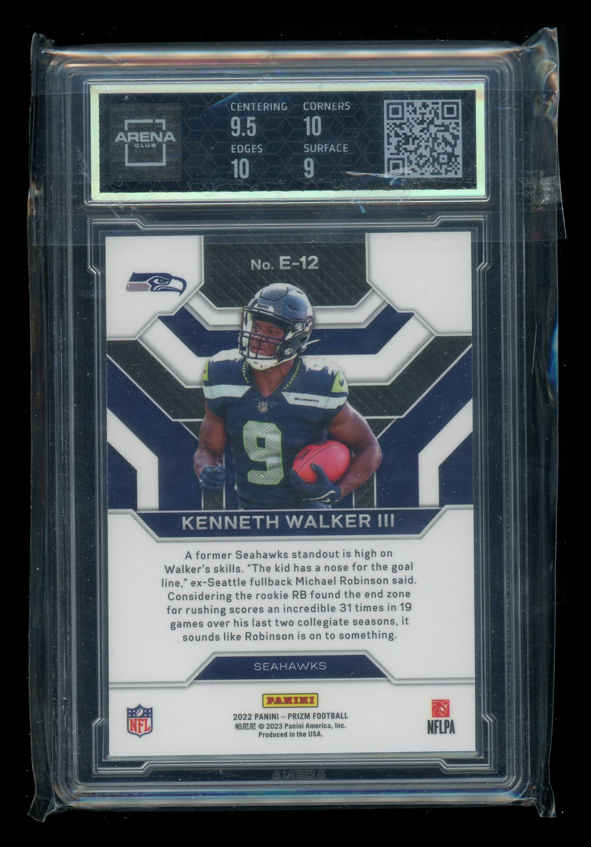 2023 Panini Prizm Emergent Kenneth Walker III #E-12 RC Football Arena Club 9.5