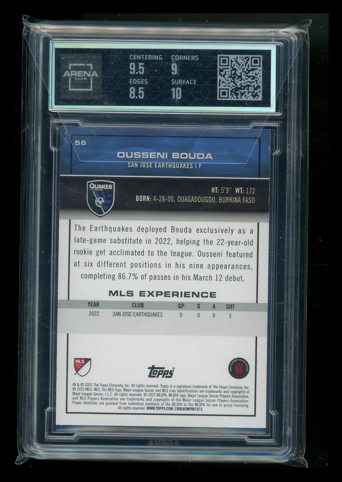 2023 Topps MLS Blue Foil Ousseni Bouda #56 RC 10/99 Soccer Arena Club 9