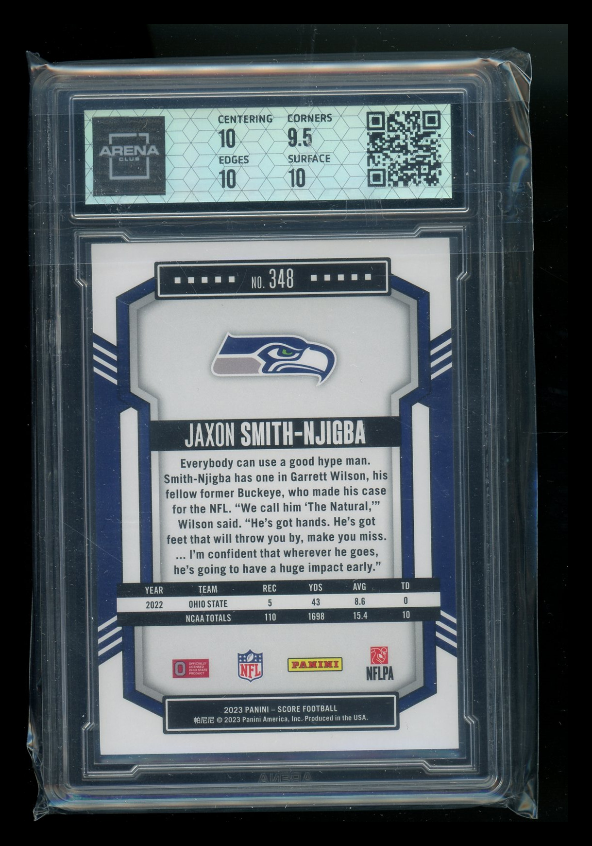 2023 Panini Score Jaxon Smith-Njigba #348 RC Football Arena Club 10