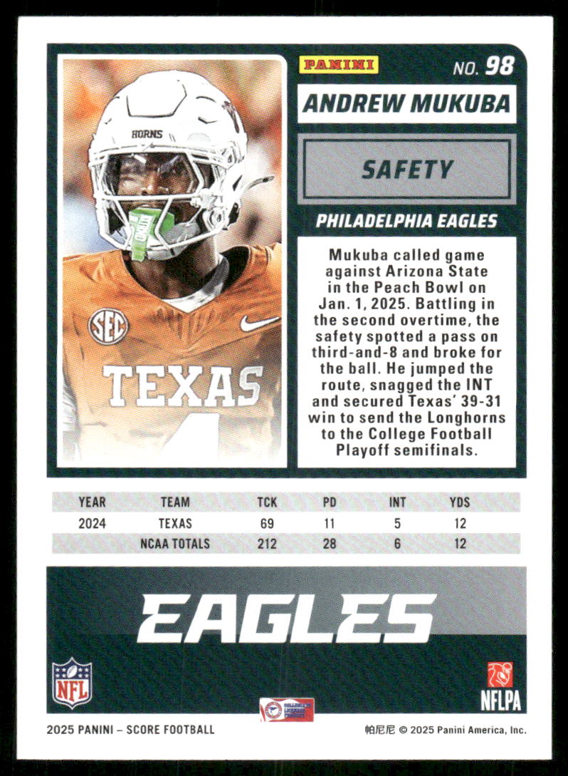 2025 Score A Treat Andrew Mukuba #98 RC Football