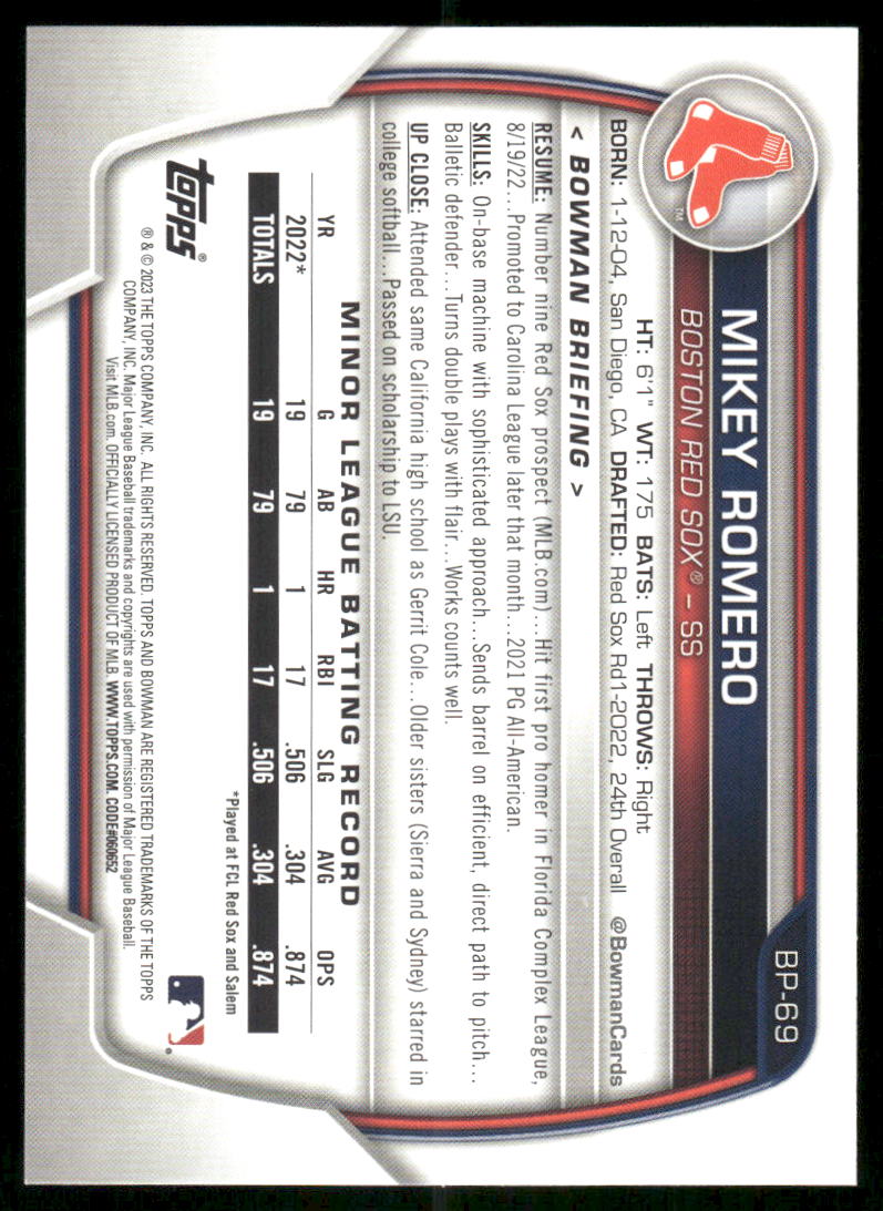 2023 Bowman Mikey Romero #BP-69 Baseball